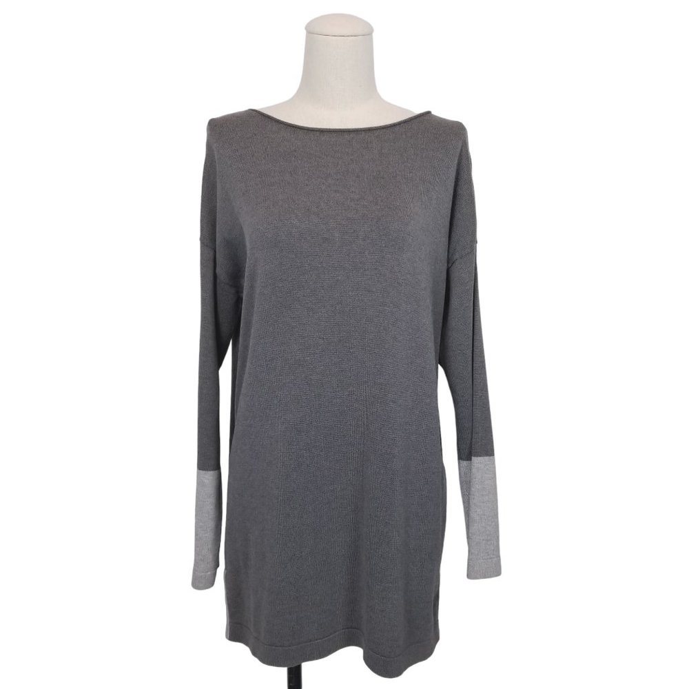 Eileen Fisher Silk Blend Colorblock Sweater Tunic Gray Sz Extra Small